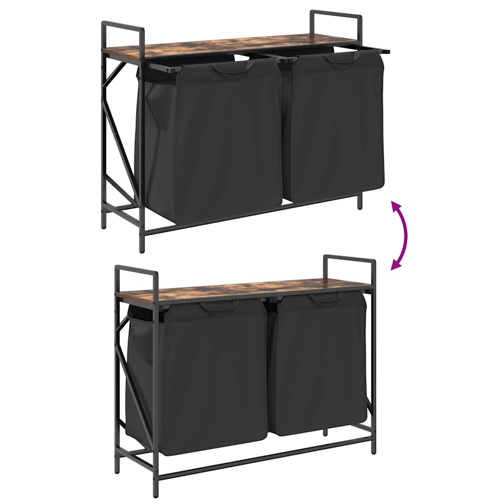 Laundry Basket 2 Compartments with Shelf Smoked Oak