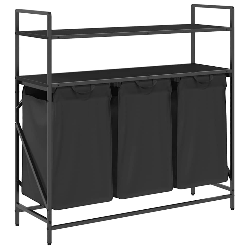 Laundry Basket 3 Compartments with Shelves Black Oak