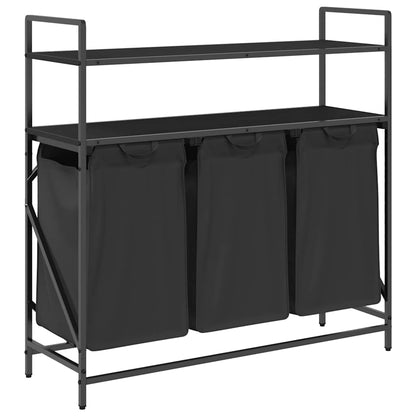 Laundry Basket 3 Compartments with Shelves Black Oak
