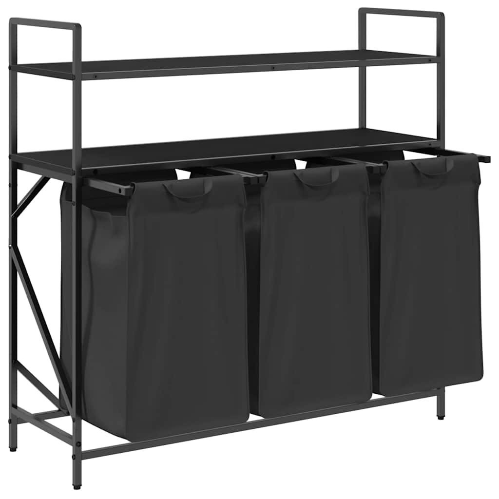 Laundry Basket 3 Compartments with Shelves Black Oak