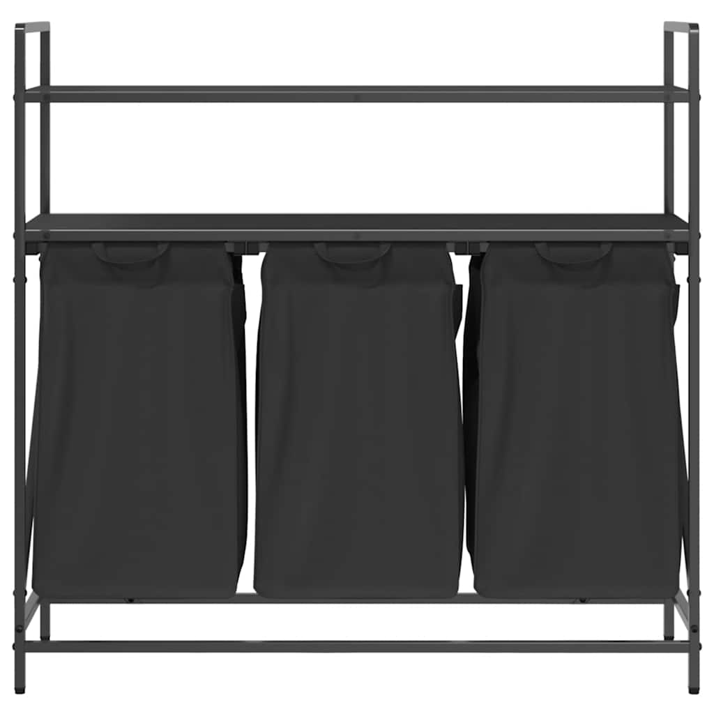 Laundry Basket 3 Compartments with Shelves Black Oak
