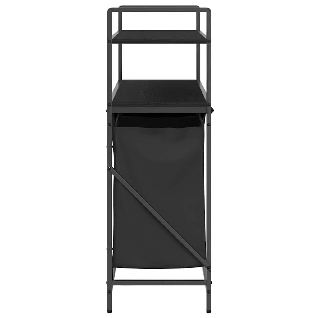 Laundry Basket 3 Compartments with Shelves Black Oak