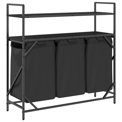 Laundry Basket 3 Compartments with Shelves Black Oak