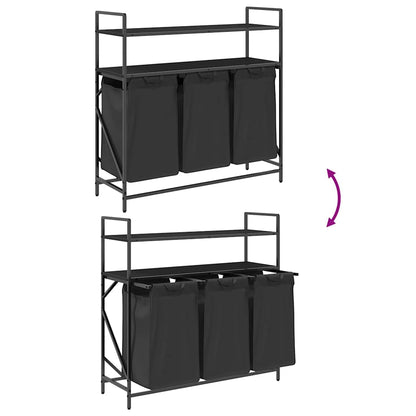 Laundry Basket 3 Compartments with Shelves Black Oak