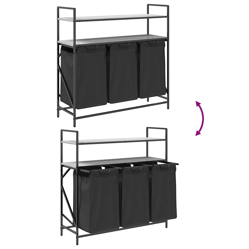 Laundry Basket 3 Compartments with Shelves Grey Sonoma