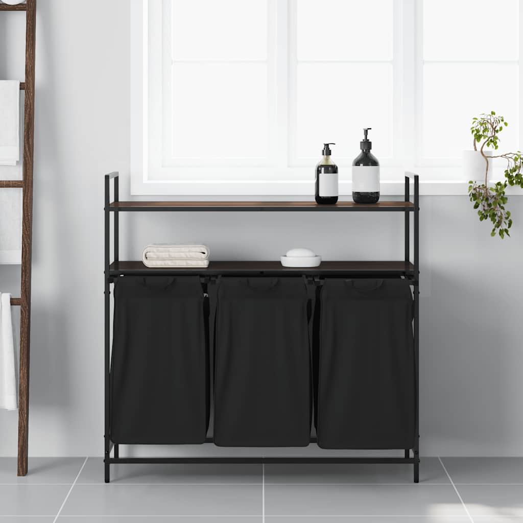 Laundry Basket 3 Compartments with Shelves Brown Oak