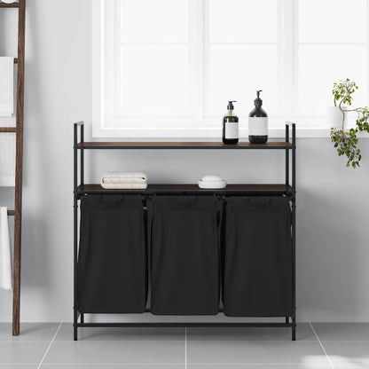 Laundry Basket 3 Compartments with Shelves Brown Oak