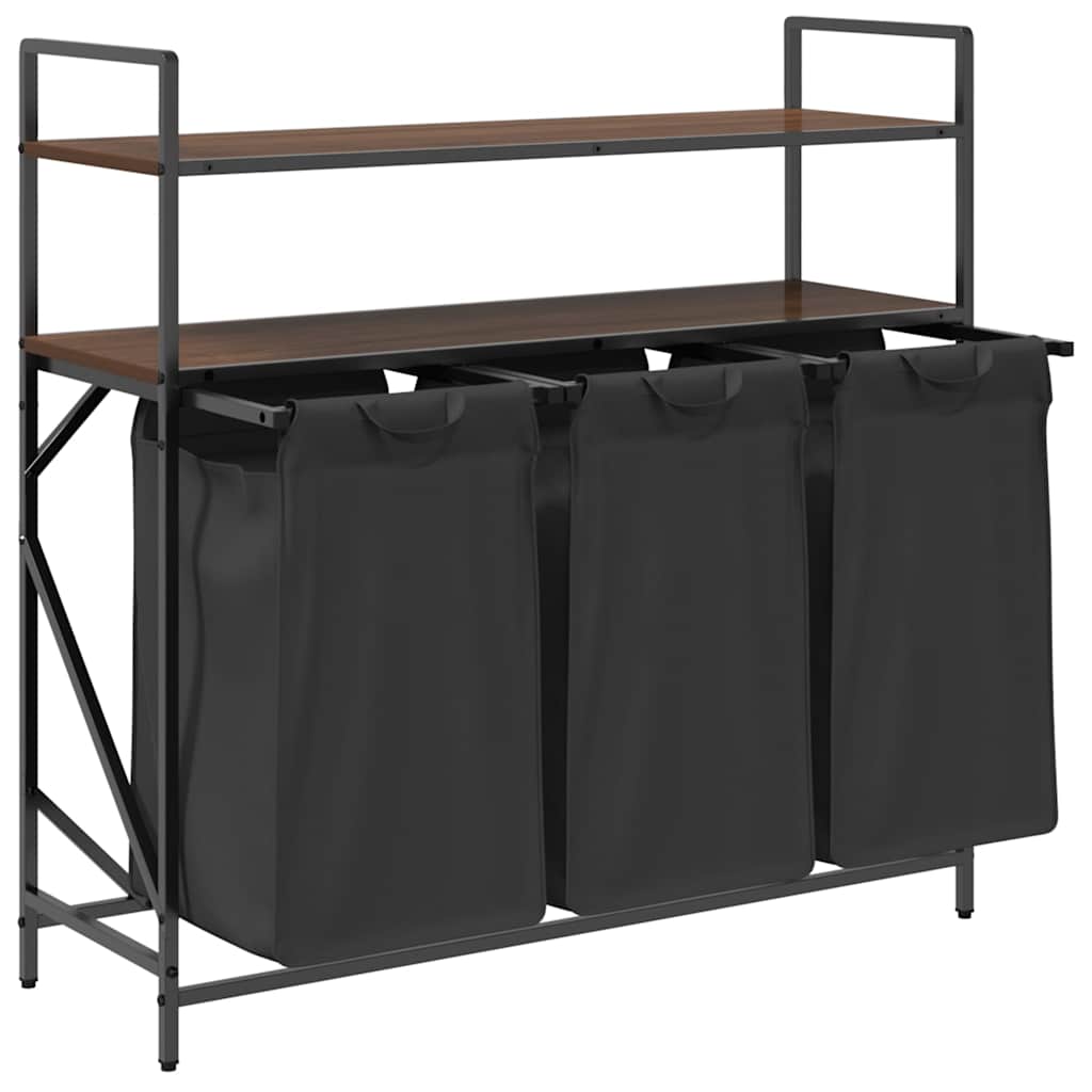 Laundry Basket 3 Compartments with Shelves Brown Oak