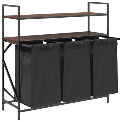 Laundry Basket 3 Compartments with Shelves Brown Oak