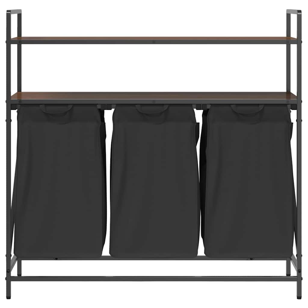 Laundry Basket 3 Compartments with Shelves Brown Oak