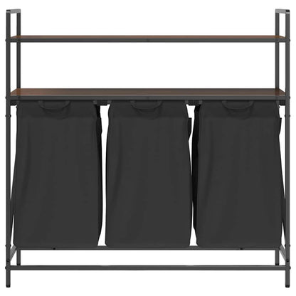 Laundry Basket 3 Compartments with Shelves Brown Oak