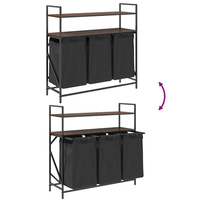 Laundry Basket 3 Compartments with Shelves Brown Oak