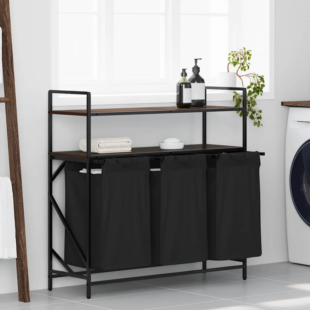 Laundry Basket 3 Compartments with Shelves Brown Oak