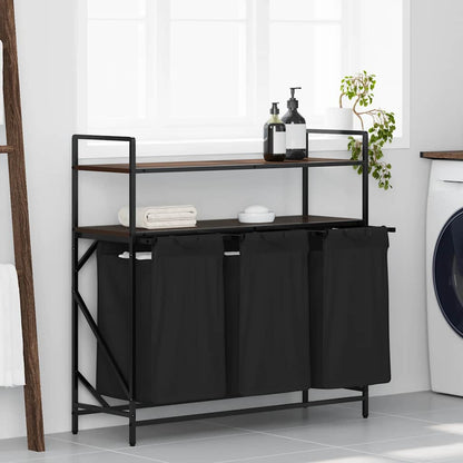 Laundry Basket 3 Compartments with Shelves Brown Oak