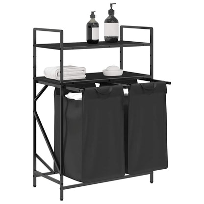 Laundry Basket 2 Compartments with Shelves Black Oak