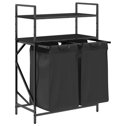 Laundry Basket 2 Compartments with Shelves Black Oak
