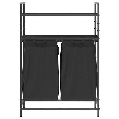 Laundry Basket 2 Compartments with Shelves Black Oak