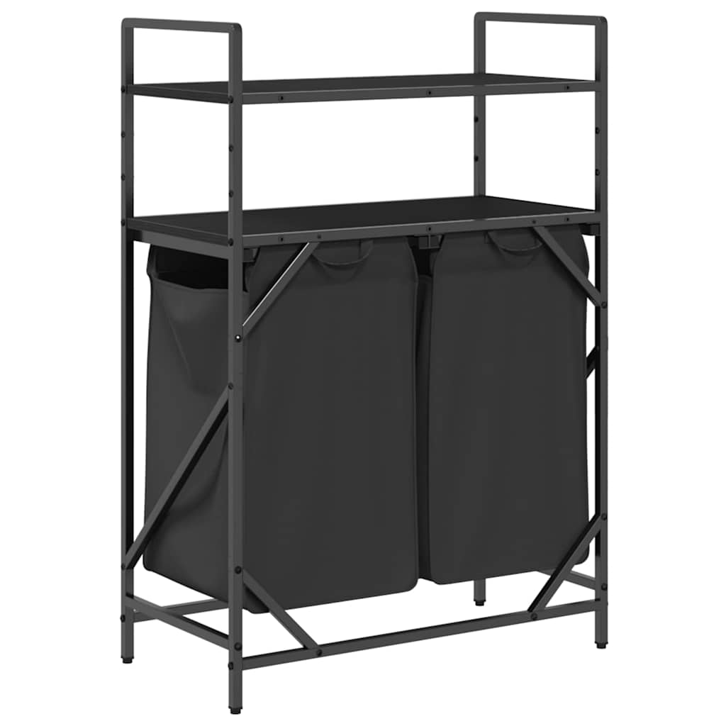 Laundry Basket 2 Compartments with Shelves Black Oak
