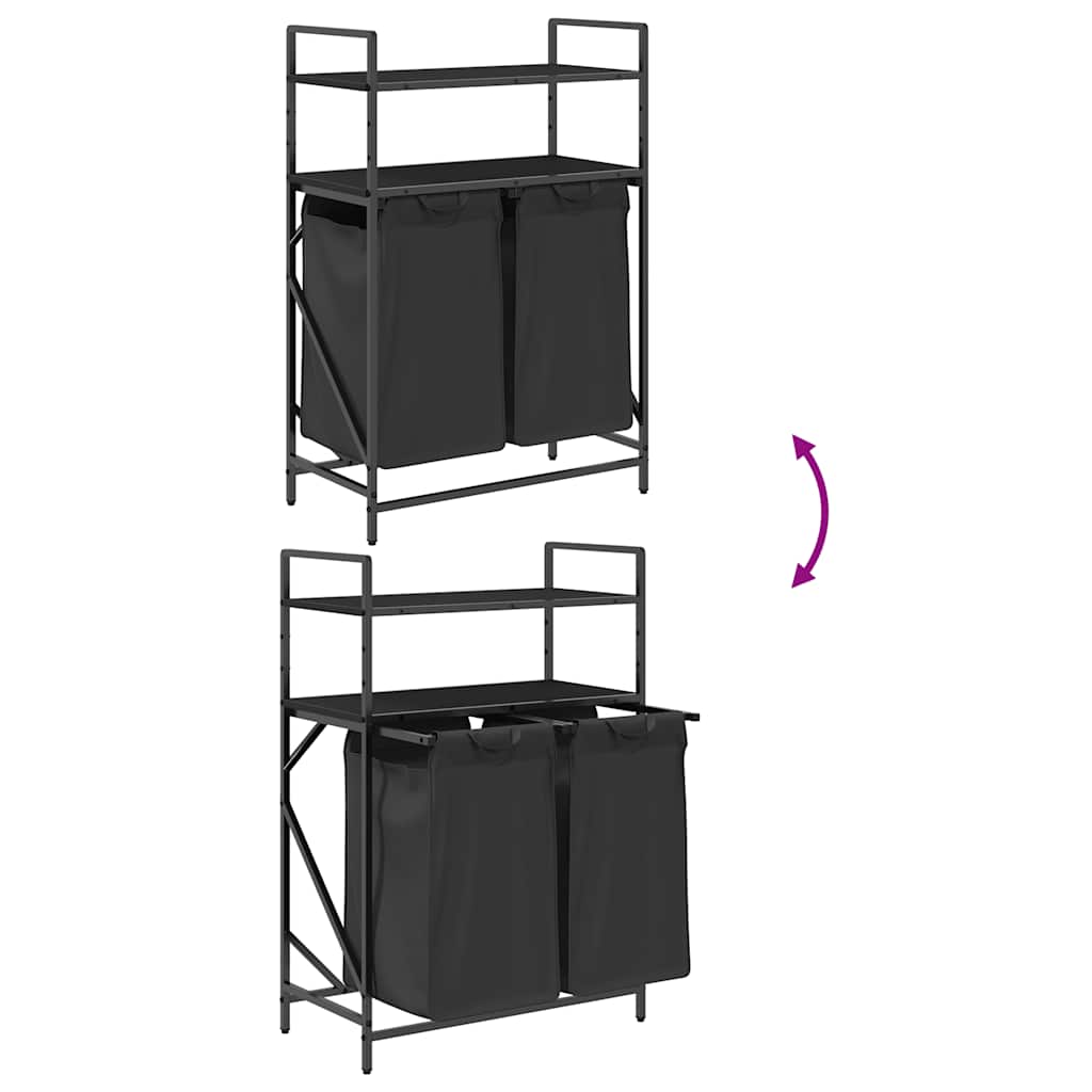 Laundry Basket 2 Compartments with Shelves Black Oak