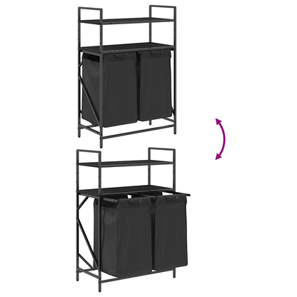 Laundry Basket 2 Compartments with Shelves Black Oak