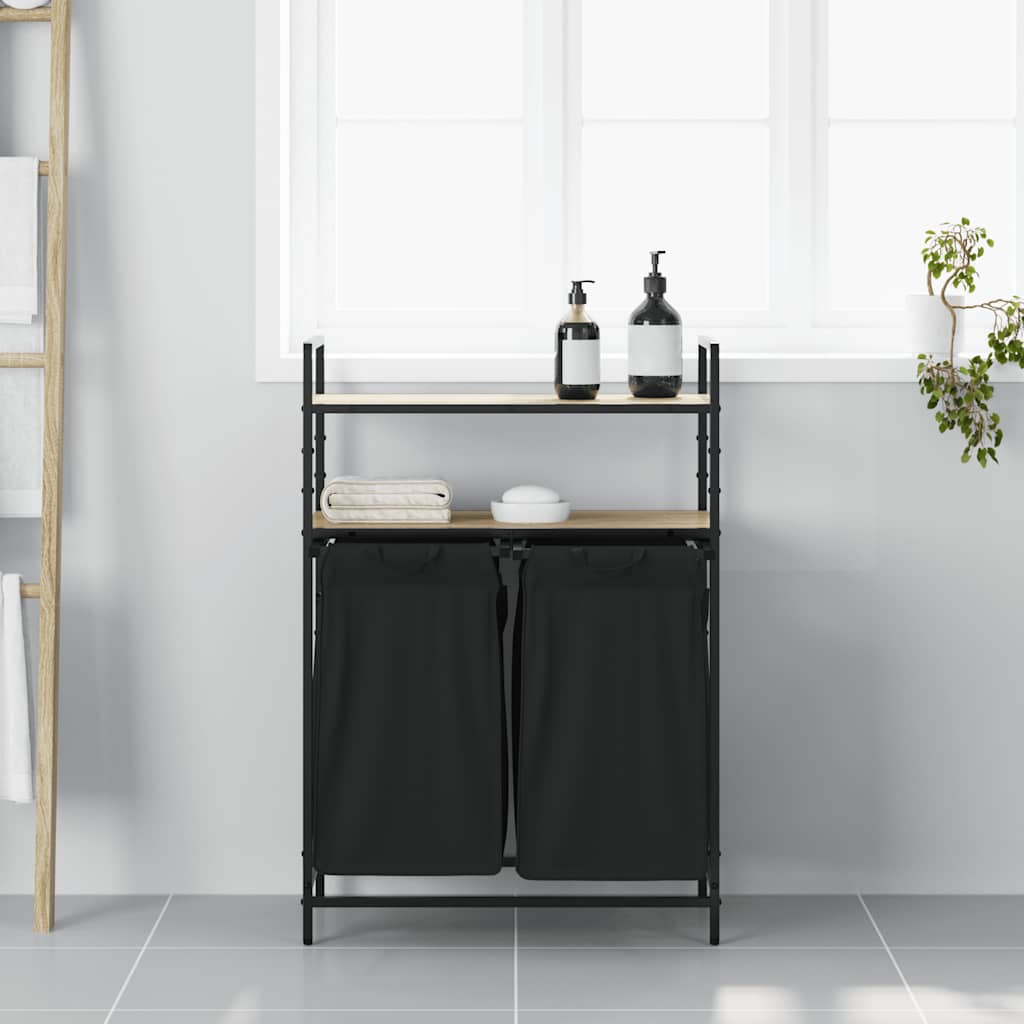 Laundry Basket 2 Compartments with Shelves Sonoma Oak