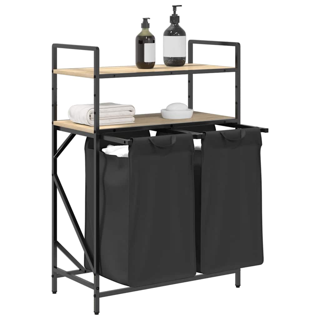 Laundry Basket 2 Compartments with Shelves Sonoma Oak