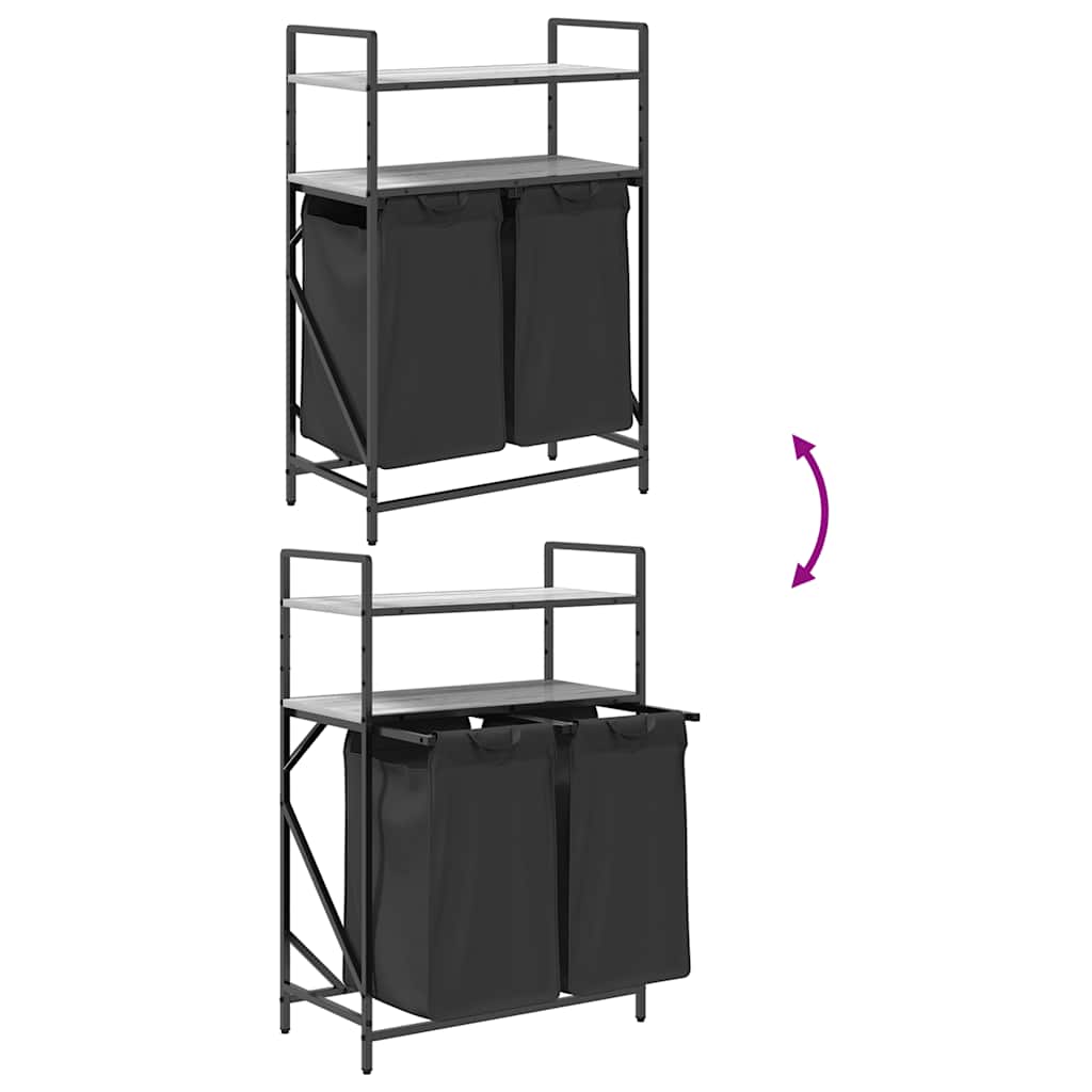 Laundry Basket 2 Compartments with Shelves Grey Sonoma