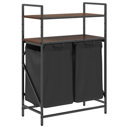 Laundry Basket 2 Compartments with Shelves Brown Oak
