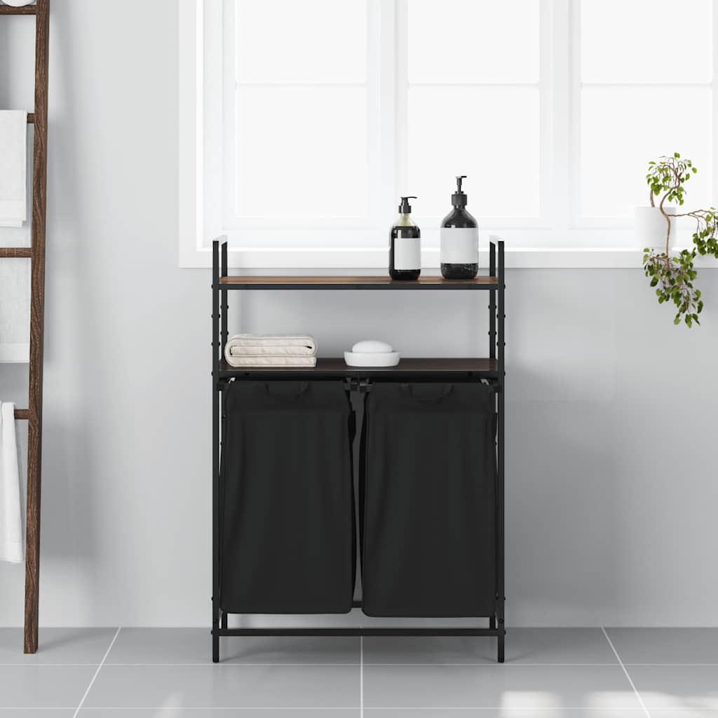 Laundry Basket 2 Compartments with Shelves Brown Oak