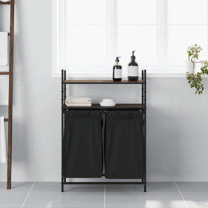 Laundry Basket 2 Compartments with Shelves Brown Oak