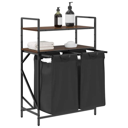 Laundry Basket 2 Compartments with Shelves Brown Oak