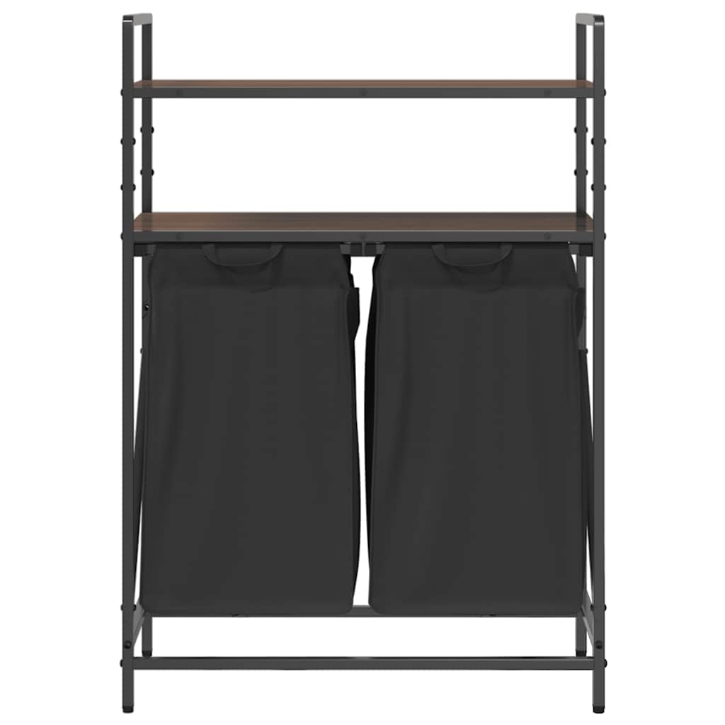 Laundry Basket 2 Compartments with Shelves Brown Oak