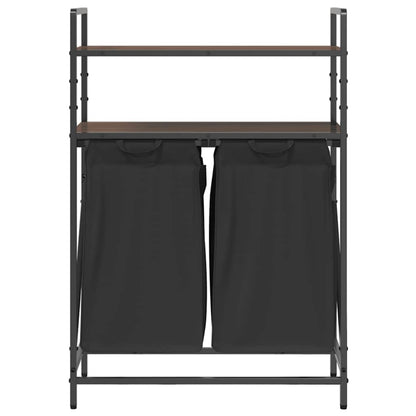 Laundry Basket 2 Compartments with Shelves Brown Oak
