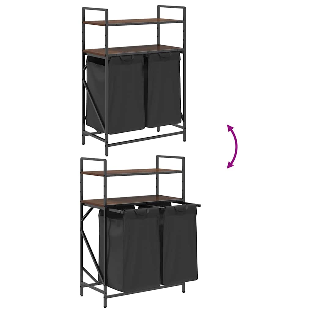 Laundry Basket 2 Compartments with Shelves Brown Oak