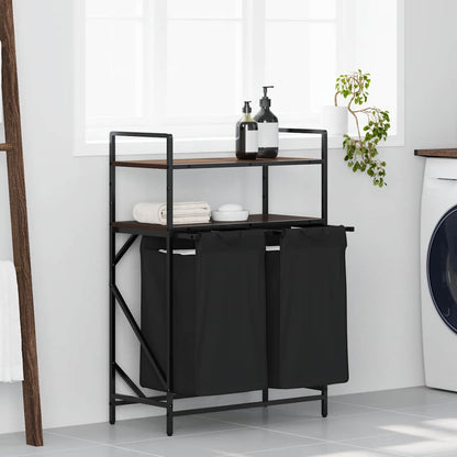 Laundry Basket 2 Compartments with Shelves Brown Oak