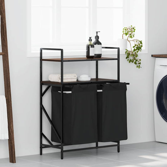 Laundry Basket 2 Compartments with Shelves Brown Oak