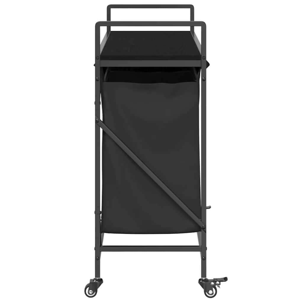Laundry Basket 3 Compartments with Wheels Black Oak