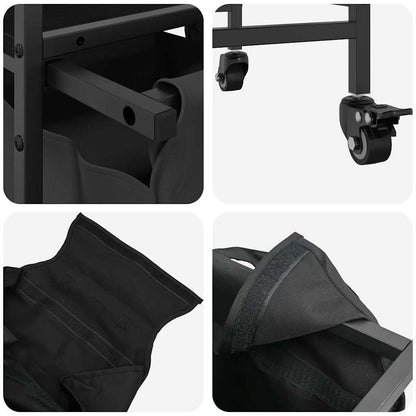 Laundry Basket 3 Compartments with Wheels Black Oak