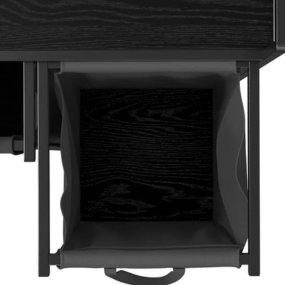 Laundry Basket 3 Compartments with Wheels Black Oak