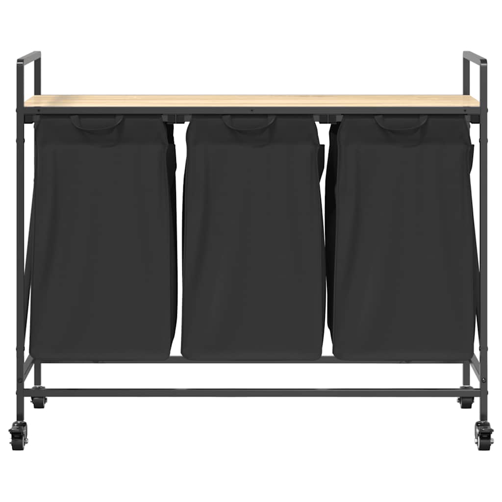 Laundry Basket 3 Compartments with Wheels Sonoma Oak