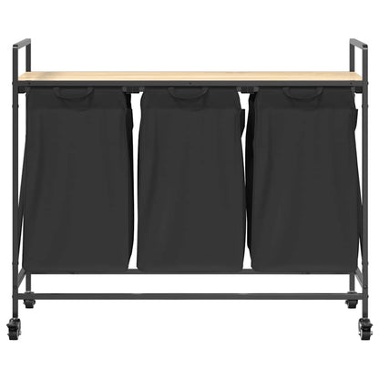 Laundry Basket 3 Compartments with Wheels Sonoma Oak