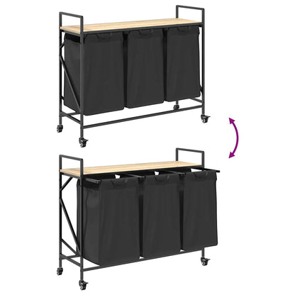 Laundry Basket 3 Compartments with Wheels Sonoma Oak