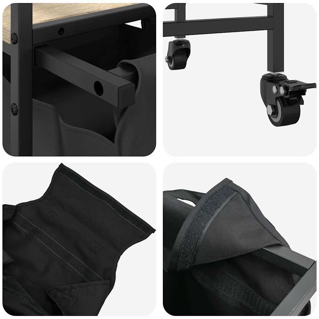 Laundry Basket 3 Compartments with Wheels Sonoma Oak