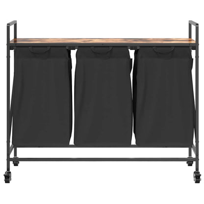 Laundry Basket 3 Compartments with Wheels Smoked Oak