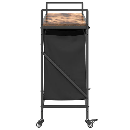 Laundry Basket 3 Compartments with Wheels Smoked Oak