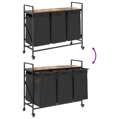 Laundry Basket 3 Compartments with Wheels Smoked Oak