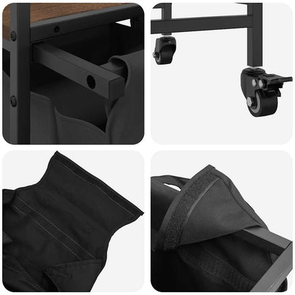 Laundry Basket 3 Compartments with Wheels Brown Oak