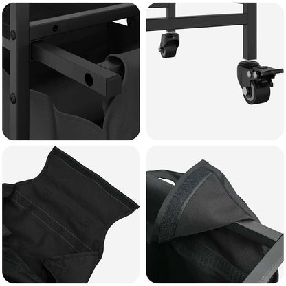 Laundry Basket 2 Compartments with Wheels Black Oak