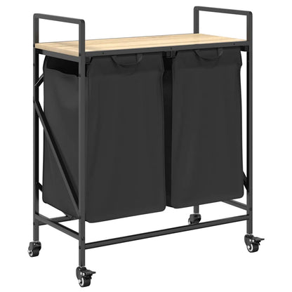 Laundry Basket 2 Compartments with Wheels Sonoma Oak