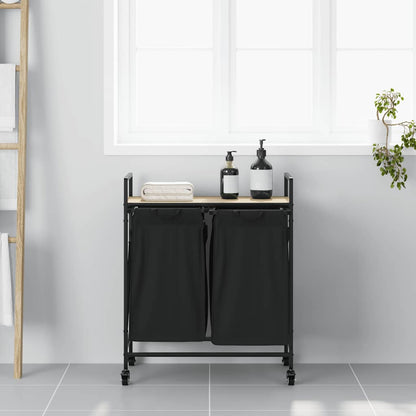 Laundry Basket 2 Compartments with Wheels Sonoma Oak